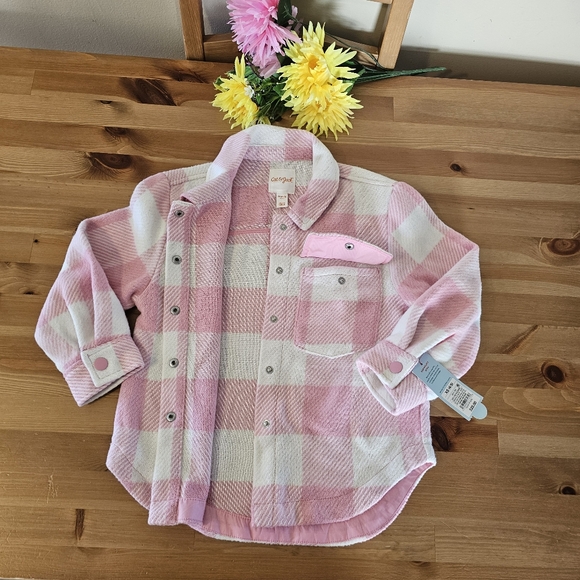 Cat & Jack - Girls' Plaid Button-Front Long Sleeve Shacket - Dusty Pink Plaid - Picture 11 of 14